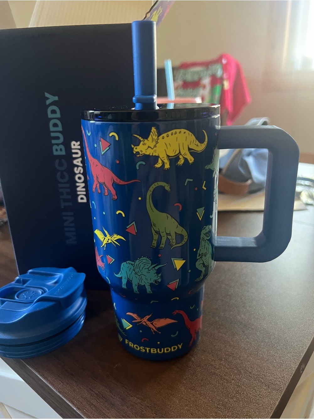 FrostBuddy Kids' Blue Dinosaur Insulated Water Bottle with Handle